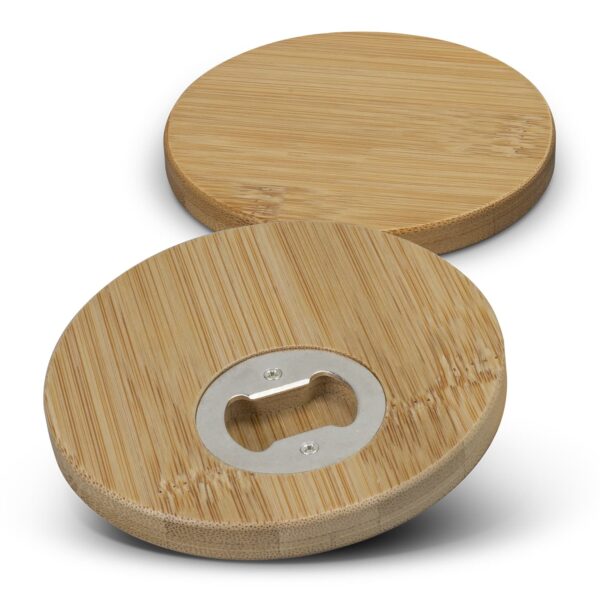 Bamboo Bottle Opener Coaster Set of 2 - Round - Image 2