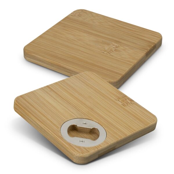 Bamboo Bottle Opener Coaster Set of 2 - Square - Image 2