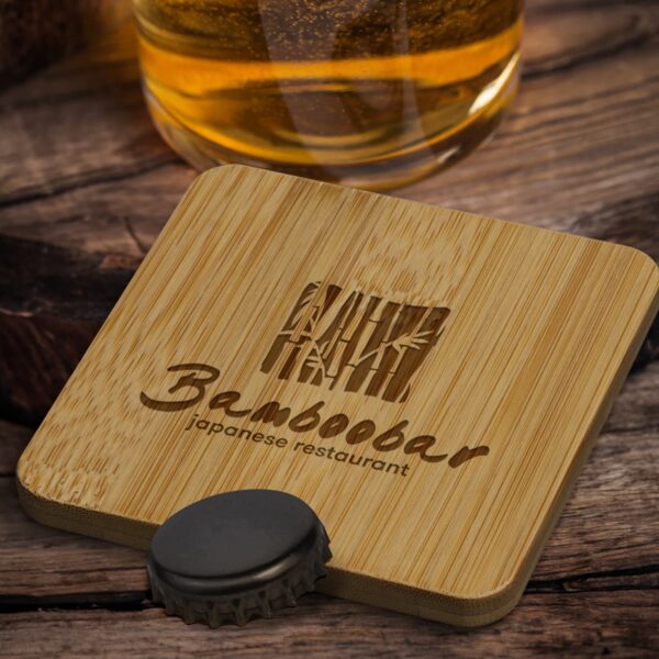 Bamboo Bottle Opener Coaster - Square - Image 4