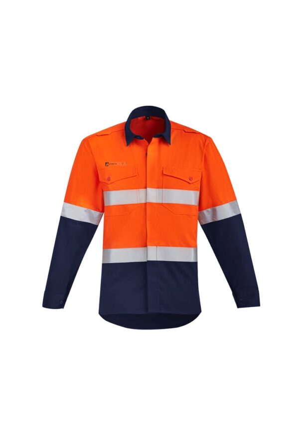 Mens Orange Flame Hi Vis Open Front Spliced Shirt - Hoop Taped - Image 4