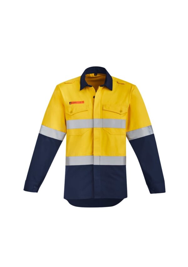 Mens Orange Flame Hi Vis Open Front Spliced Shirt - Hoop Taped - Image 2