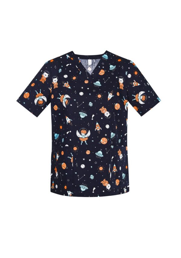 Womens Printed Space Party Scrub Top - Image 6