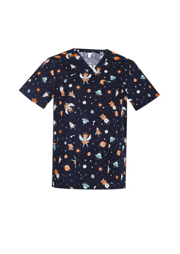 Mens Printed Space Party Scrub Top - Image 6