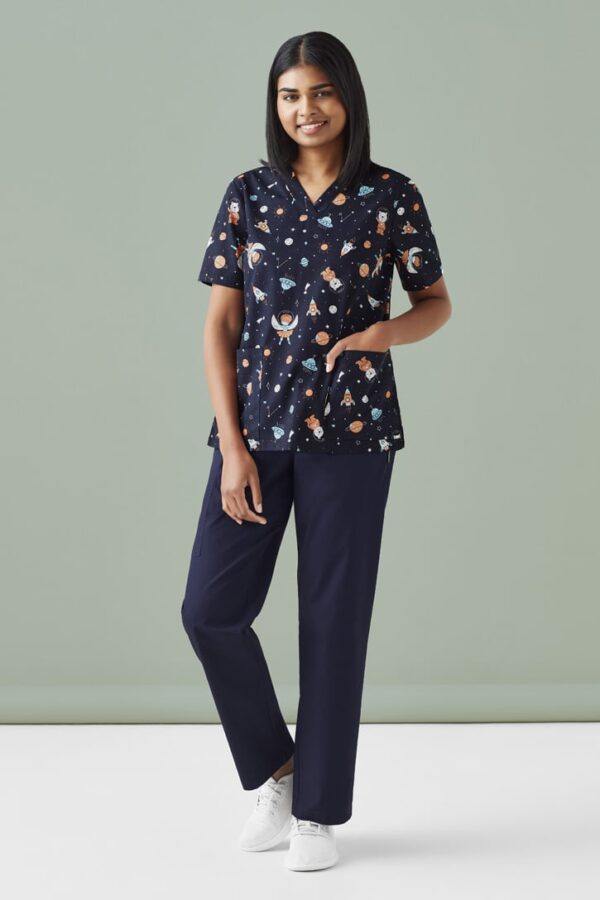 Womens Printed Space Party Scrub Top - Image 3