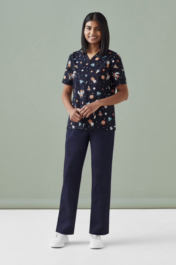 Womens Printed Space Party Scrub Top - Image 5