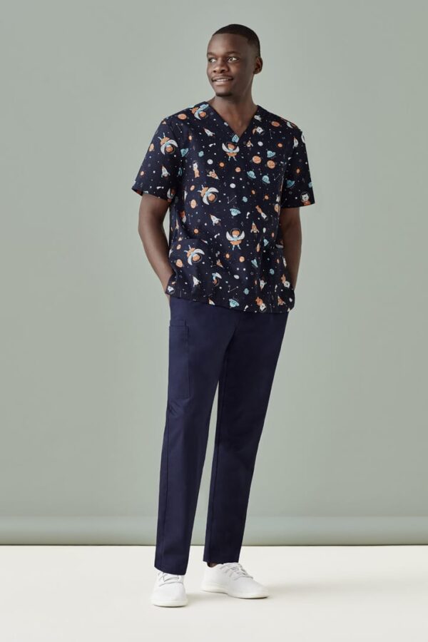 Mens Printed Space Party Scrub Top - Image 2