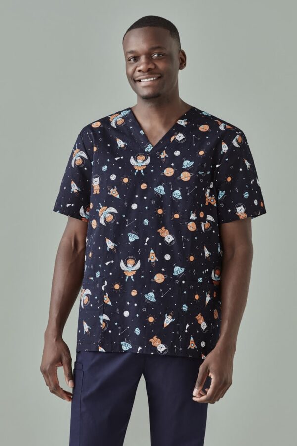 Mens Printed Space Party Scrub Top - Image 3