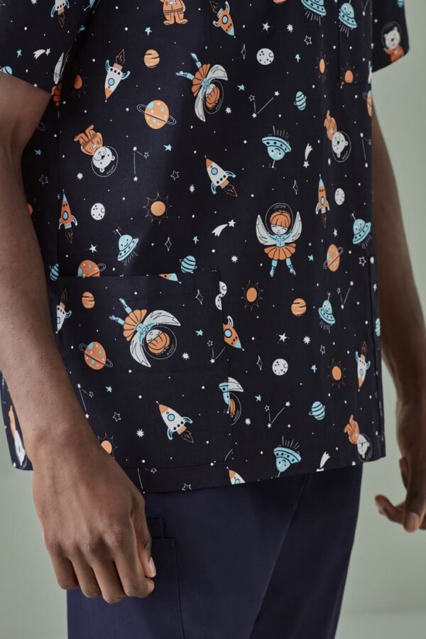 Mens Printed Space Party Scrub Top - Image 4