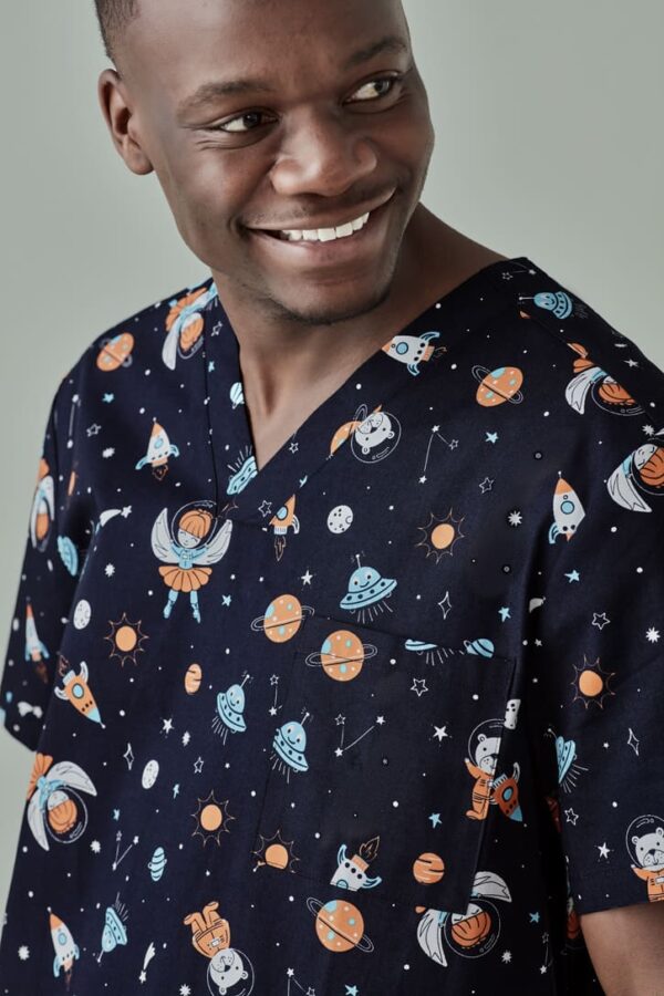 Mens Printed Space Party Scrub Top - Image 5