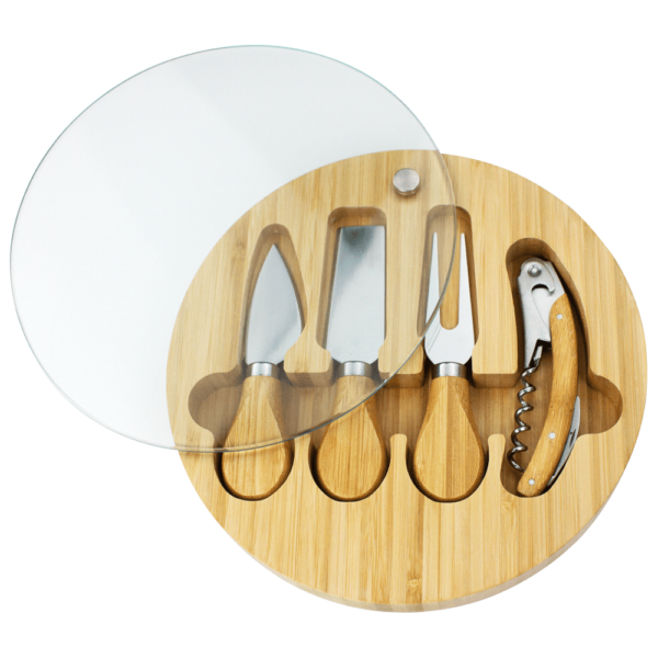Trekk Round Bamboo Glass Cheese Set - Image 2