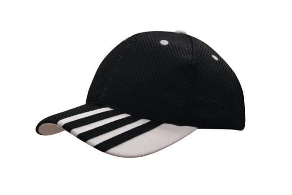 Sandwich Mesh Cap with Striping on Peak - Image 2