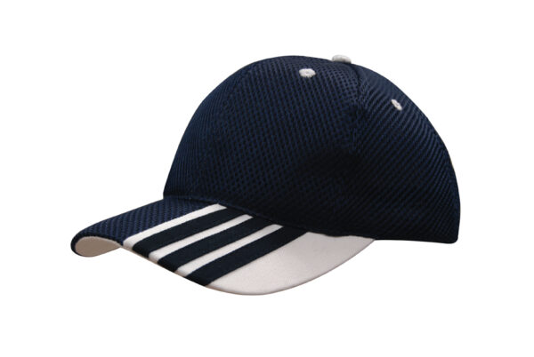 Sandwich Mesh Cap with Striping on Peak - Image 3