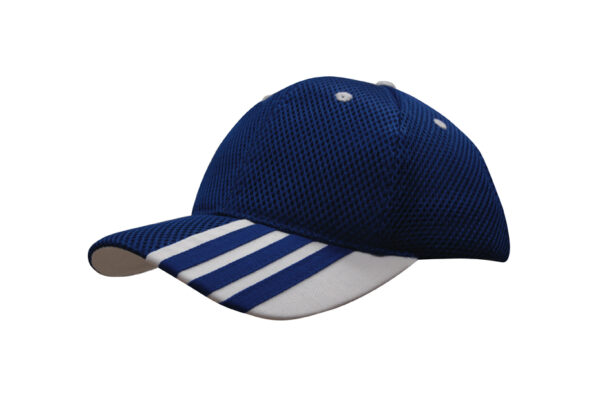 Sandwich Mesh Cap with Striping on Peak - Image 5