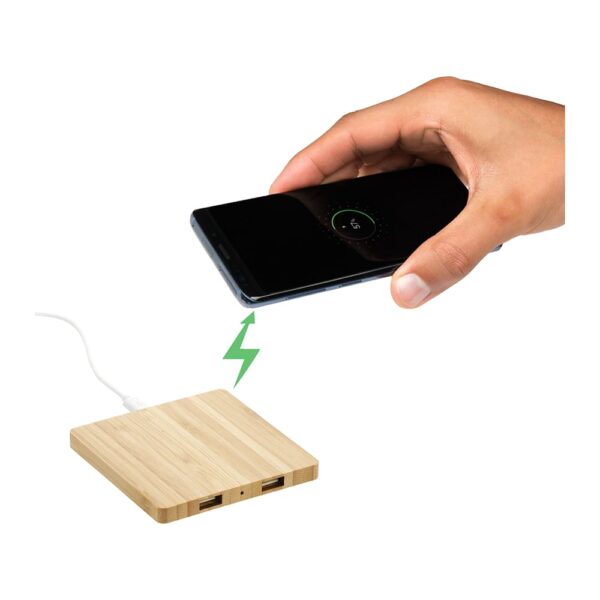 FSC Bamboo Wireless Charging Pad with Dual Outputs - Image 2