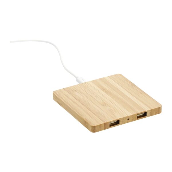 FSC Bamboo Wireless Charging Pad with Dual Outputs - Image 4