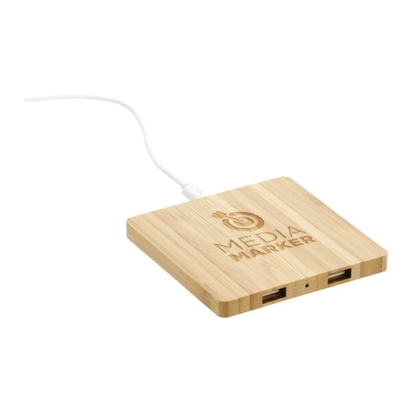 FSC Bamboo Wireless Charging Pad with Dual Outputs - Image 5