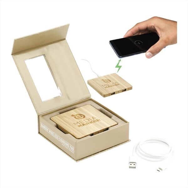 FSC Bamboo Wireless Charging Pad with Dual Outputs - Image 10