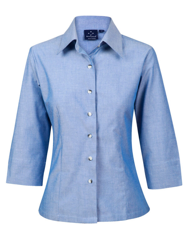 Ladies' Chambray 3/4 Sleeve - Image 3