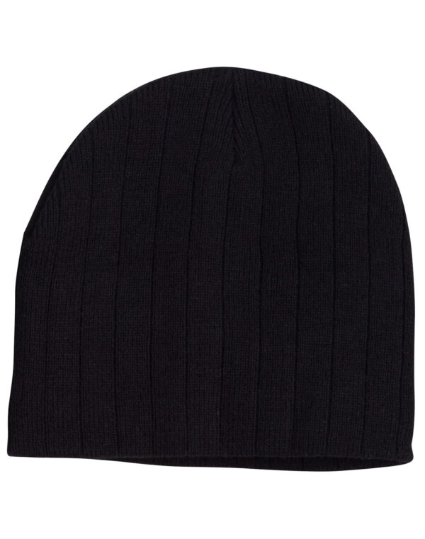 Cable Knit Beanie With Fleece Head Band - Image 3