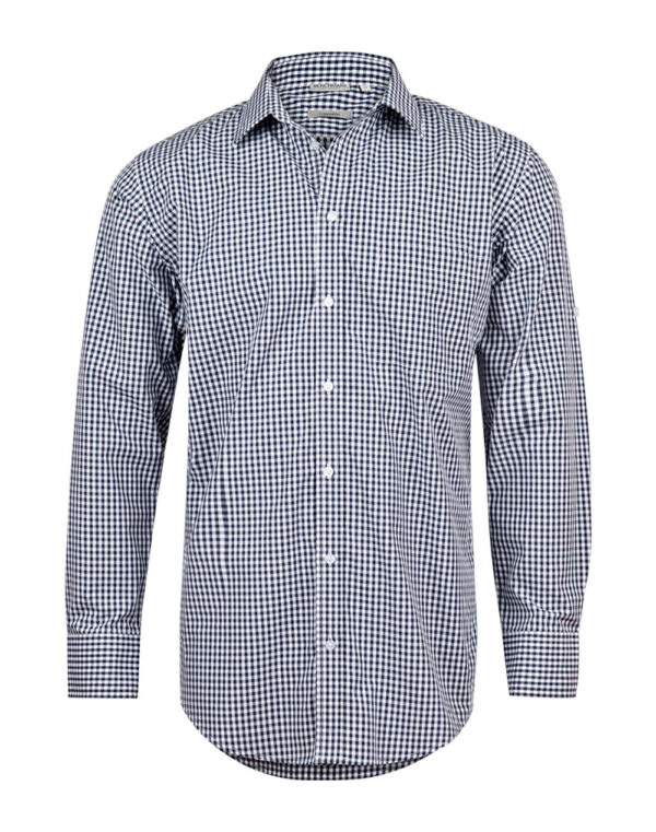 Men’s Gingham Check Long Sleeve Shirt With Roll Up Tab Sleeve - Image 4