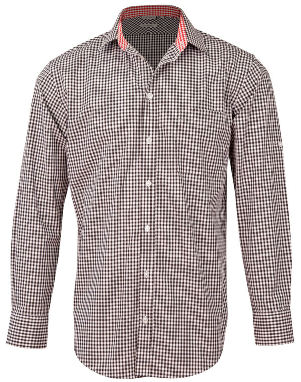 Men’s Gingham Check Long Sleeve Shirt With Roll Up Tab Sleeve - Image 3