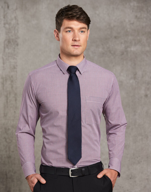 Men’s Two Tone Mini Gingham Long Sleeve Shirt