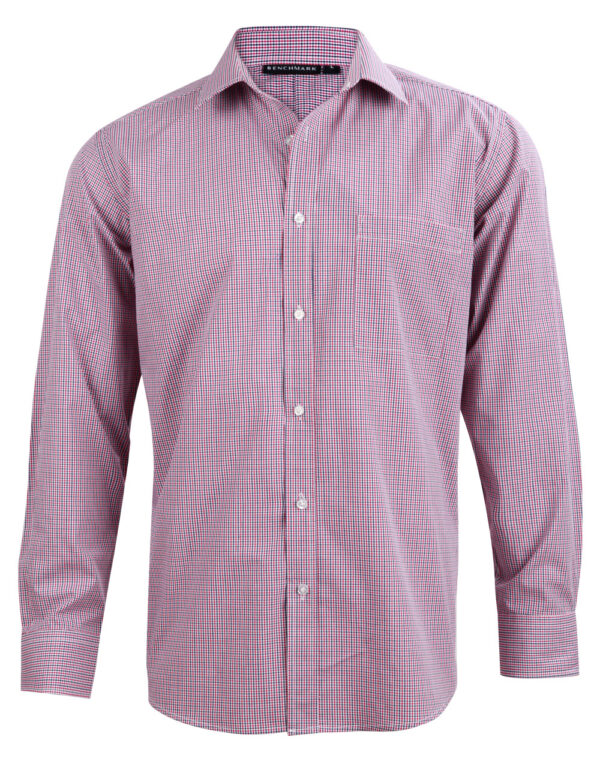 Men’s Two Tone Mini Gingham Long Sleeve Shirt - Image 3