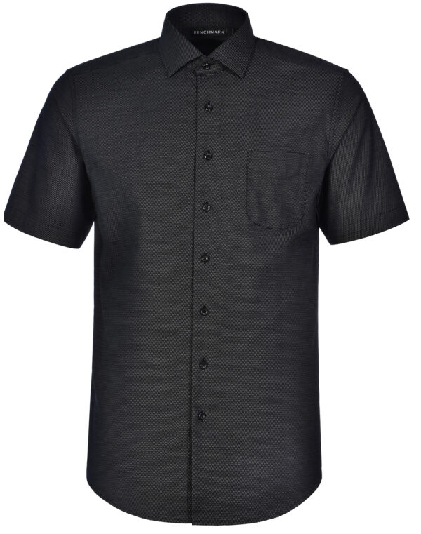 Ascot Mens Short Sleeve Dot Jacquard Stretch Shirt - Image 3