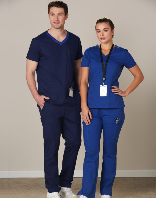 Mens Semi Elastic Waist Tie Solid Colour Scrub Pants - Image 2