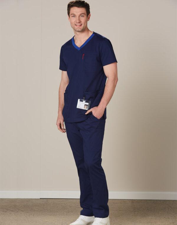 Mens V Neck Contrast Trim Scrub Top - Image 2