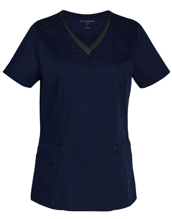 Ladies V Neck Contrast Trim Scrub Top - Image 3