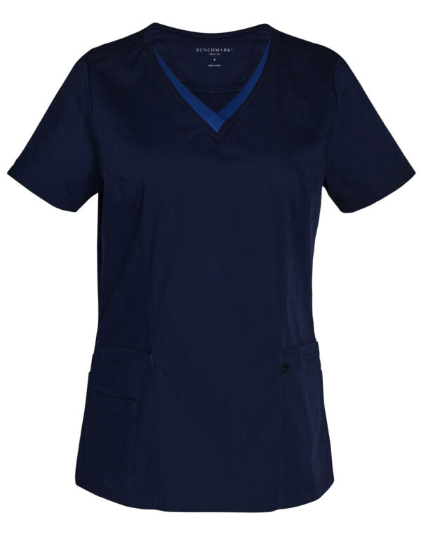 Ladies V Neck Contrast Trim Scrub Top - Image 4