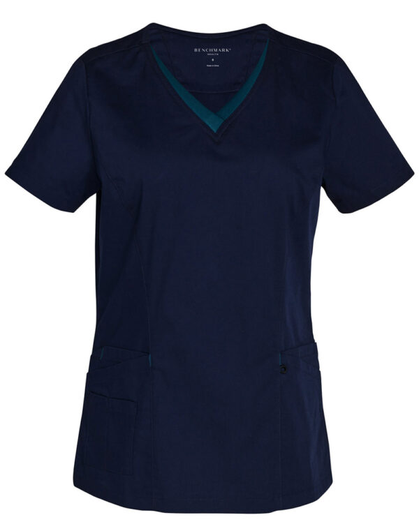 Ladies V Neck Contrast Trim Scrub Top - Image 5