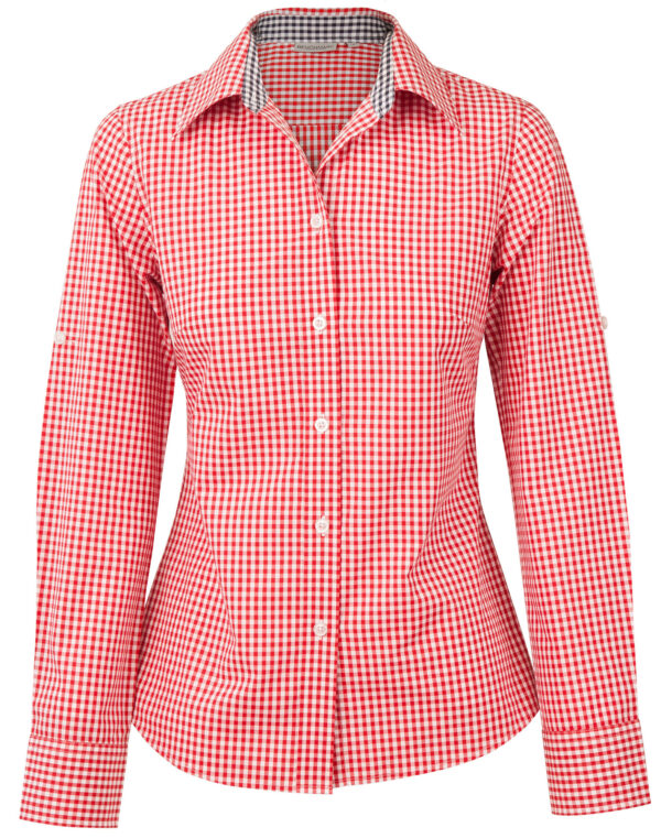 Ladies’ Gingham Check Long Sleeve Shirt - Image 5