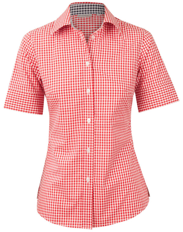 Ladies’ Gingham Check Short Sleeve Shirt - Image 5