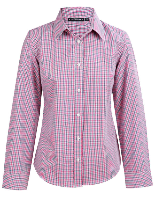 Ladies’ Two Tone Mini Gingham Long Sleeve Shirt - Image 3