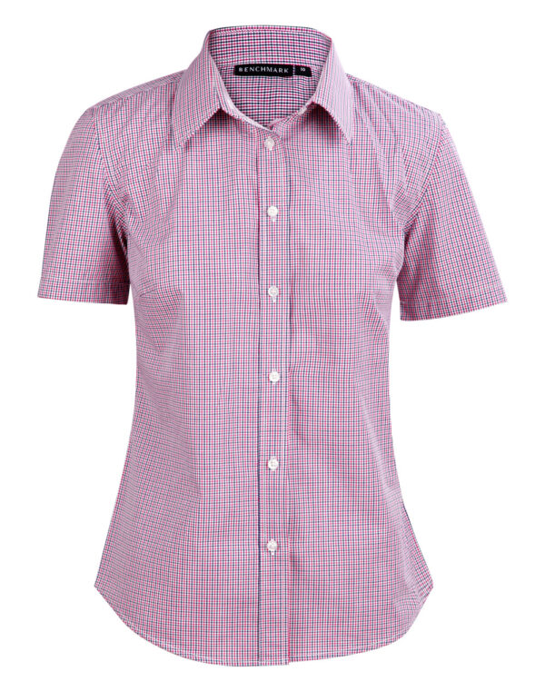Ladies’ Two Tone Mini Gingham Short Sleeve Shirt - Image 3