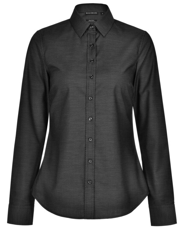 Ascot Ladies Long Sleeve Dot Jacquard Stretch Shirt - Image 3