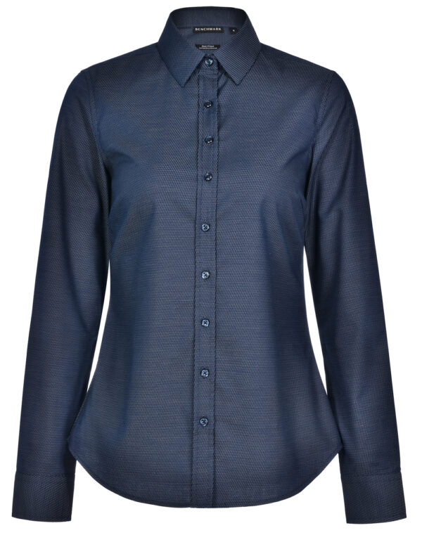 Ascot Ladies Long Sleeve Dot Jacquard Stretch Shirt - Image 4