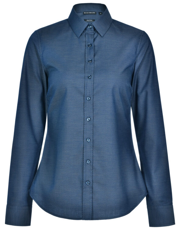 Ascot Ladies Long Sleeve Dot Jacquard Stretch Shirt - Image 5