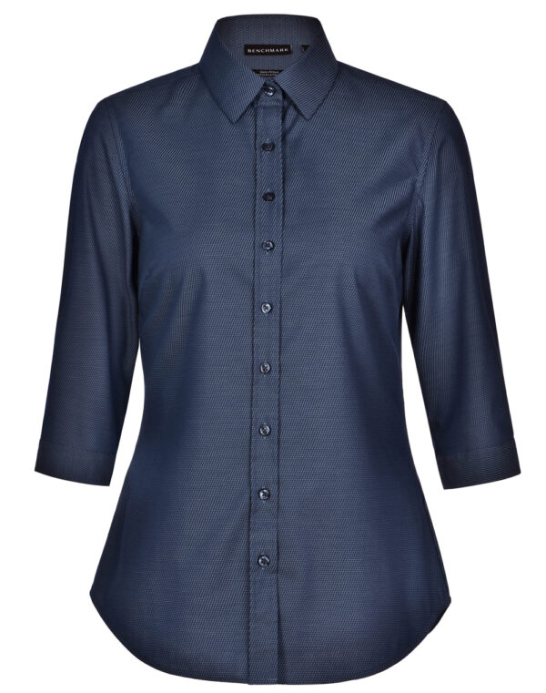 Ascot Ladies 3/4 Sleeve Dot Jacquard Stretch Shirt - Image 4