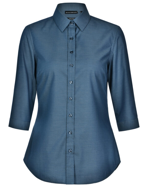 Ascot Ladies 3/4 Sleeve Dot Jacquard Stretch Shirt - Image 5