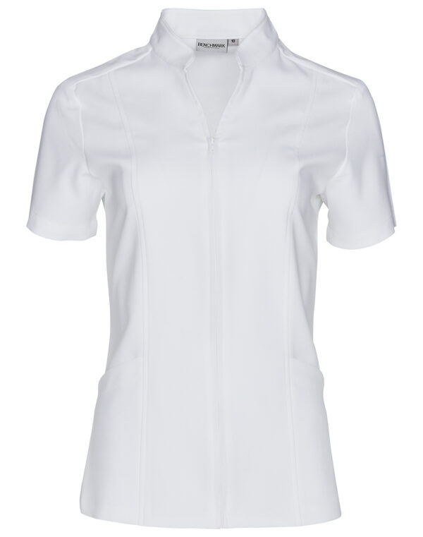 Women’s Full Zip Front Short Sleeve Tunic - Image 3