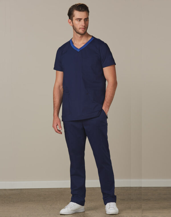 Mens Semi Elastic Waist Tie Solid Colour Scrub Pants