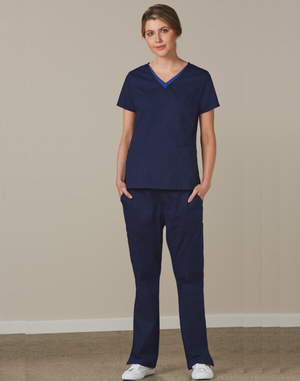 Ladies Semi Elastic Waist Tie Solid Colour Scrub Pants