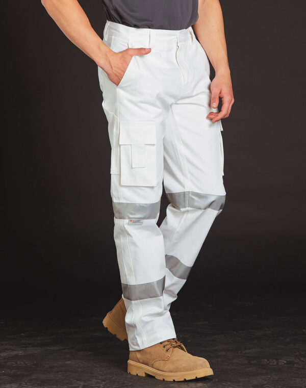 Mens White Safety Pants With Biomotion Tape Configuration - Image 3