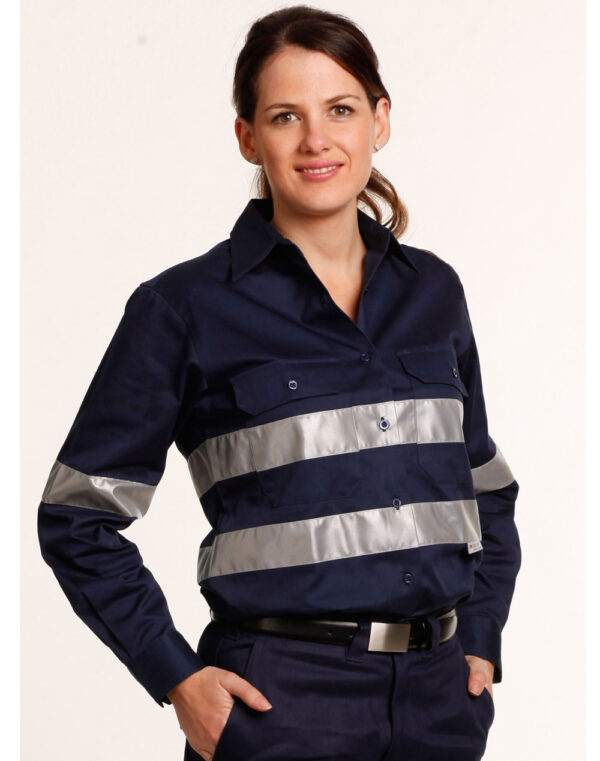 Women's Cotton Drill Work Shirt With 3 M Tapes
