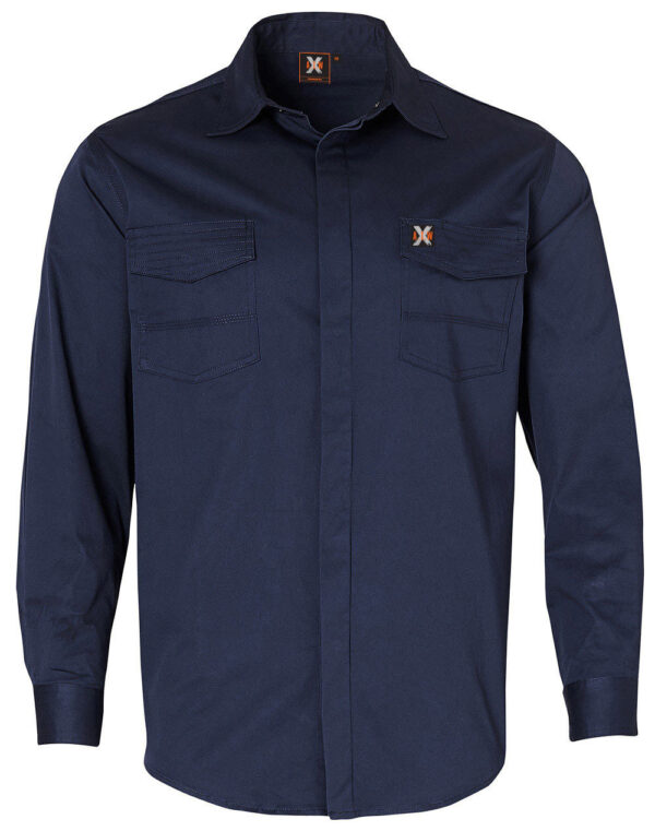 Mens Stretch Work Shirt With 2 Front Flap Pockets - Image 4
