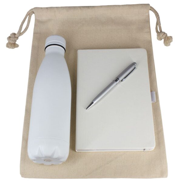 Gift Set - Cotton Drawstring Bag, Insulated Bottle, Journal & Pen - Image 2