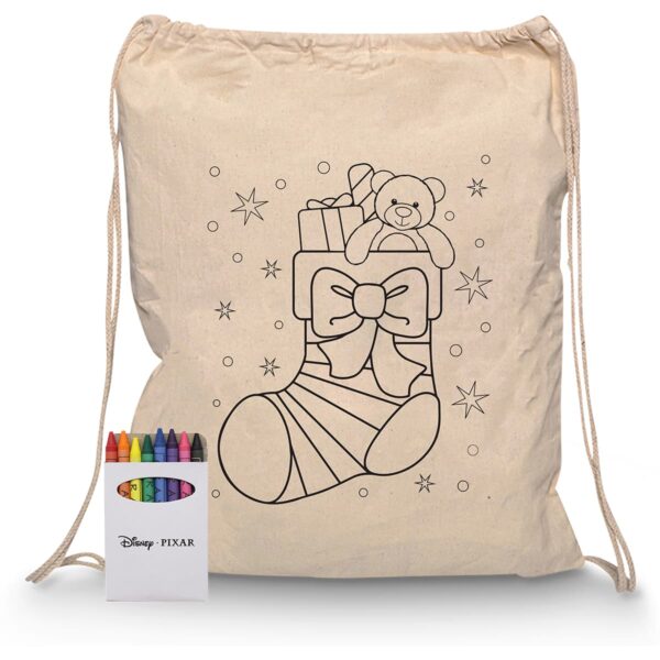 Squiggle Calico Drawstring Bag + Crayon set - Image 11